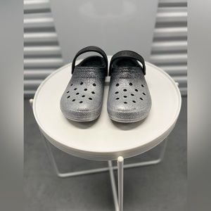 Sparkly Lined Silver and Black Crocs